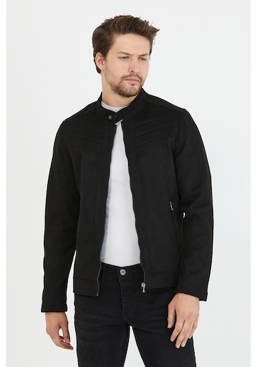 Erkek Siyah Dar Kesim Süet Ceket Mont- Siyah