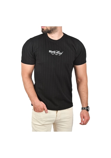 Deepsea Erkek Siyah Dar Kesim Pamuklu Tişört Slim Fit Nefes Alan Yumuşak Dokulu Tişört 2504351 Siyah