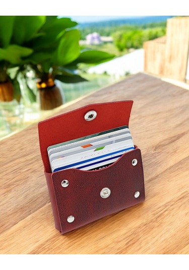 Cronder Hakiki Deri Yan Model Kutu Kartlık Kırmızı