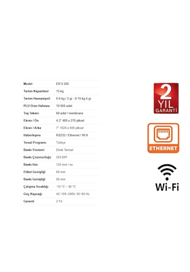 Bizerba Erıı 200 Etiketli Barkodlu Sistem Terazisi 15 Kg Wi-fi