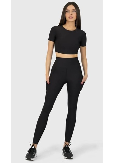 Superstacy İki Beden İnceltici Toparlıyıcı Ultra Yüksel Bel Korse Cepli Sportayt SiYAH