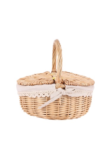 Xiaaokeji El Yapımı Saplı Hasır Sepet Hasır Kamp Piknik Sepeti Kapakları Kahverengi