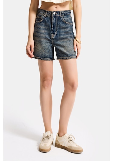 Itsbasic Kadın Koyu Tint Diana 2s6 Mom Fit Midi Boy Denim Şort K.tint