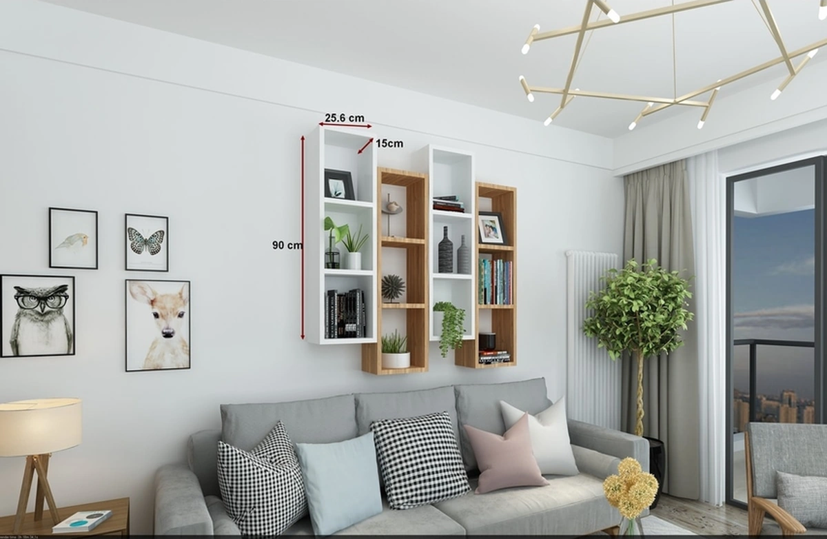 Kitaplık Modern Ev Duvar Rafı Kahve Beyaz 4 Lü Takım Kahve-beyaz