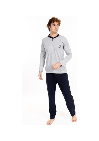 Erkek 1065 Uzun Kol Süprem Pijama Takımı Gri Gri