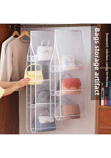 Siyah 3 Katmanlı 6 Izgaralı Saklama Çantası, Çift Taraflı Asılı Altı Katmanlı Toz Geçirmez Siyah