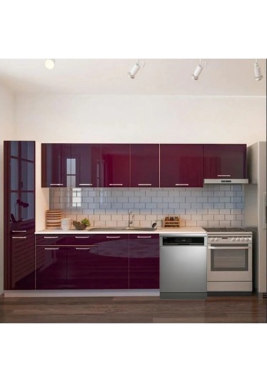 Tiiran Hazır Mutfak Dolabı Kiler Dahil -320cm-beyaz Laminat Tezgah Dahil-bulaşık Makinesi Yeri Mevcut Mürdüm