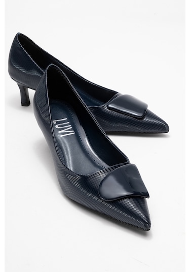 Brıana Lacivert Çizgili Tokalı Kadın Topuklu Ayakkabı Lacivert