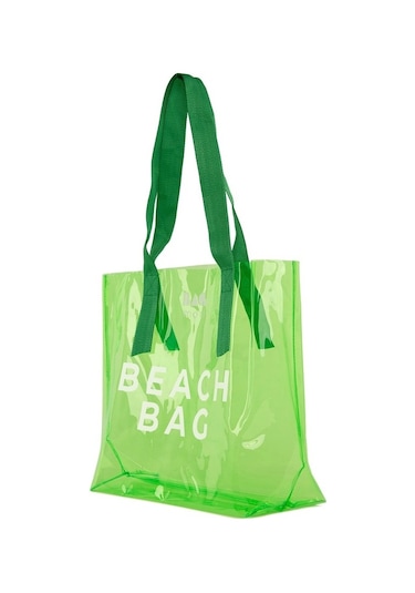 Bagmori Beach Bag Baskılı Şeffaf Plaj Çantası Yeşil