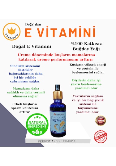 Rb Pharma Katkısız Buğday Yağı Özü Tüm Kuş Türleri İçin 50 ML