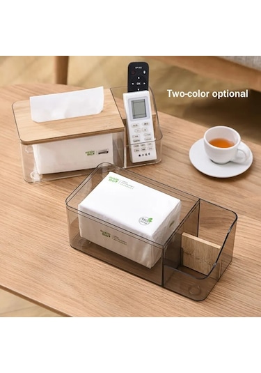 Şeffaf-çok Fonksiyonlu Uzaktan Kumanda Doku Saklama Kutusu Ev Oturma Odası Yemek Odası Masaüstü Dekorasyon Ahşap Kapak Doku Kutusu