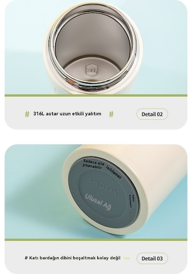 Tuomeng Paslanmaz Çelik Termos Bardak, Güzel Görünümlü Öğrenci Su Bardağı, Basit, Taşınabilir, Açılır Kapaklı, Kullanışlı Bardak, 460ml, Gri