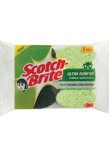 Scotch Brite Ultra Konfor Tırnak Koruyuculu Bulaşık Süngeri 2 Adet Yeşil