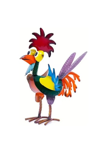 Tenfowee Yeşil Metal Demir Çelik Canlı Horoz Figürü, Bahçe Çimenliği Ve Ev Dekorasyonu Sanat Eseri, 21x17x8 Cm