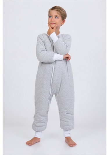 Kız Erkek Çocuk Kalın Elyaf Dolgulu Premium Kalite 2.5 Tog Desenli Uyku Tulumu Gri - Beyaz