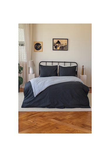 Nevresim Takımı Çift Kişilik Lastikli Çarşaflı Antrasit - Gri