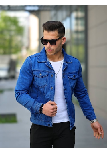 Mavi Renk Düğmeli Kot Ceket Mavi