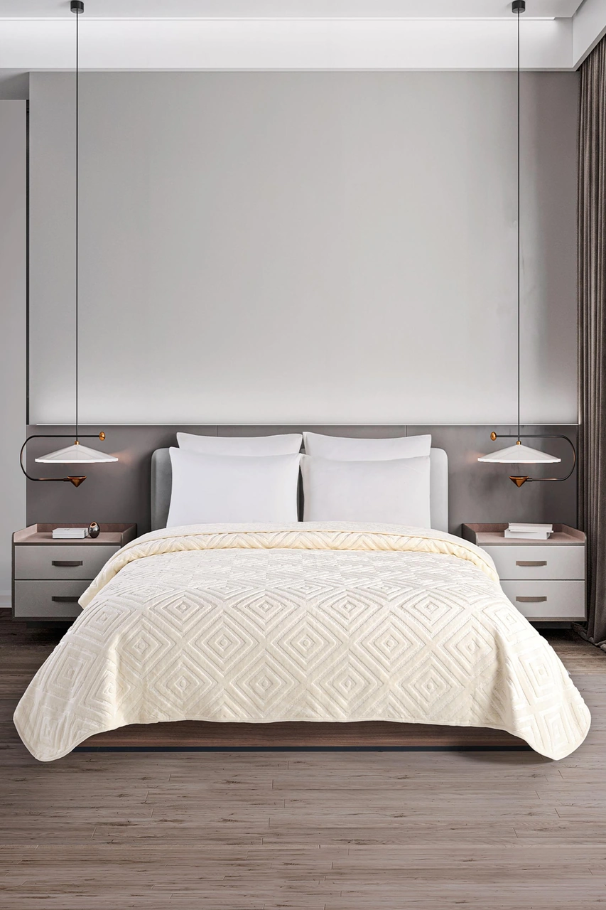 Belura 220x240 Battal Boy Emboss Battaniye Krem