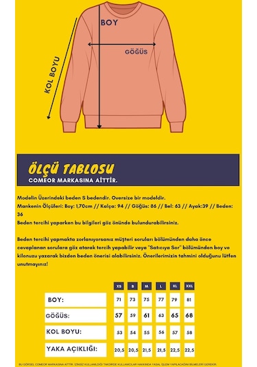 Comeor Sarı Kadın Pamuklu Oversize Basic Bisiklet Yaka Sweatshirt 001