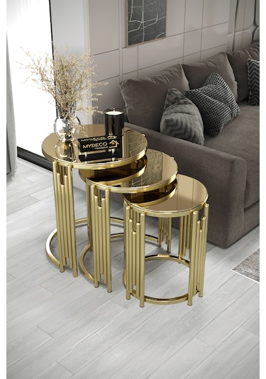 Piyano Set Orta Sehpa Takımı Gold Bronz