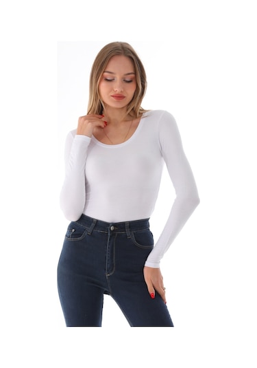 Penyebizden Kadın Viskon Dekolte Yaka Çıtçıtlı Zıbın Body-beyaz