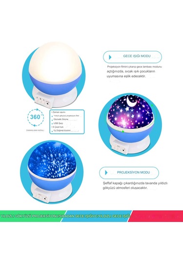 Masa Lambası Işık Küre Projektörlü Yansıtmalı Renkli Yıldızlı