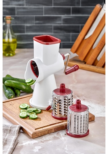 Cooker Paslanmaz Çelik Çevirmeli Rende Kollu Sebze Doğrayıcı Ckr3380-kırmızı Kırmızı