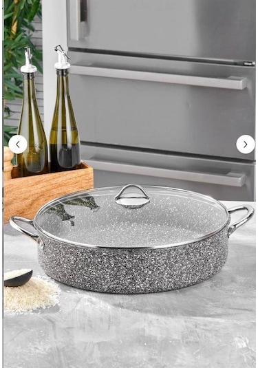 Taç Ultra Granit Basık Tencere Metal Saplı 40 Cm Tac-3727 Gri