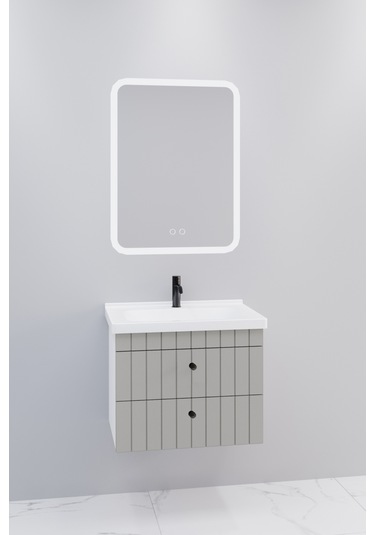 Petit 65 Cm Banyo Dolabı Cmr Led Aynalı Gri - Boy Dolap Hariç Gri
