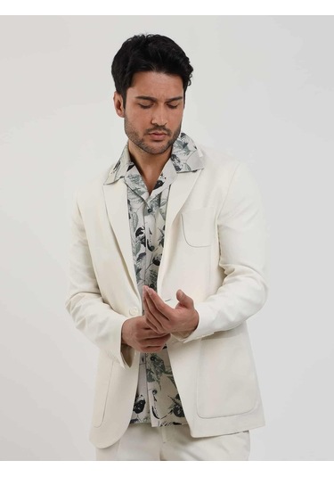 Dufy Bej Erkek Slim Fit Düz Mono Yaka Casual Ceket - 104432-bej Bej