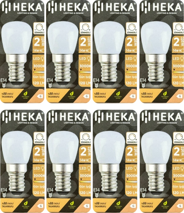 8 Adet Heka 2w 14w 3000k Sarı Işık E14 Duylu İnce Duy Dim Edilebilir Soft Led Mini Ampul