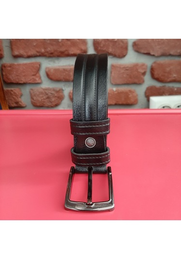 Erkek Kemer Desenli Siyah Hakiki Deri Vejetal Dana Derisi 3.5 CM Siyah