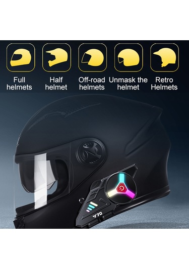 Samdoo Y70 Motosiklet Kaskı Bluetooth Kulaklık - Su Geçirmez, Gürültü Önleyici, 25 Saat Pil Ömrü, Renkli Led Aydınlatma