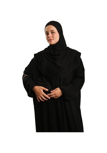 Tek Parça Namaz Elbisesi Viskon Düz 2503 01 Siyah