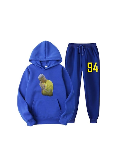 Oversize Kalıp Sax Mavi Baskılı Eşofman Takımı Futbol Sax At