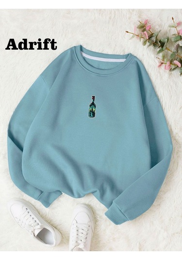 Adrif Deniz Renkli Oversize Bisiklet Yaka Pamuklu Sweatshirt