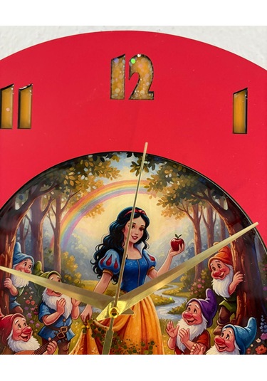 Kişiye Özel İsimli Çocuk Odası Duvar Saati Epoksi Dolgulu 35 Cm Masallar Serisi Kırmızı - Turuncu