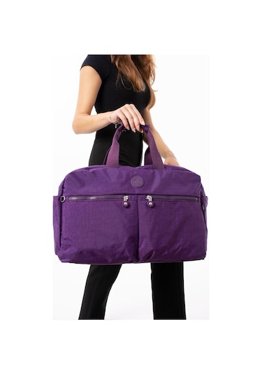 Seyehat Spor Çantası Kabin Boy Valiz 45 35 Cm Omuz Ve Çapraz Askılı Hafif Klinkır Çanta Su İtici Mor
