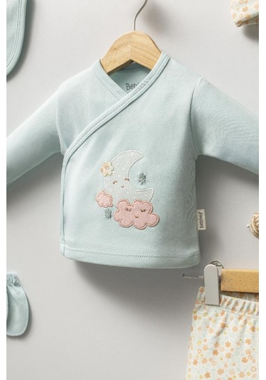 Bebitof %100 Pamuk Sevimli Ay Ve Bulutlar Desenli Bebek 5 Parça Yenidoğan Hastane Çıkışı Zıbın Seti Bbtf.ysl.20223 Yeşil