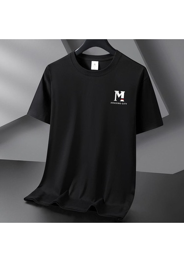 Siyah M 10 Renk Saf Pamuk Erkek Tişört Yuvarlak Yaka Kısa Kollu Bol Erkek Tişört S-6xl Siyah