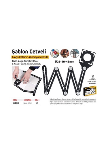 Sgs 970 - Alüminyum Şablon Cetveli 6 Açılı