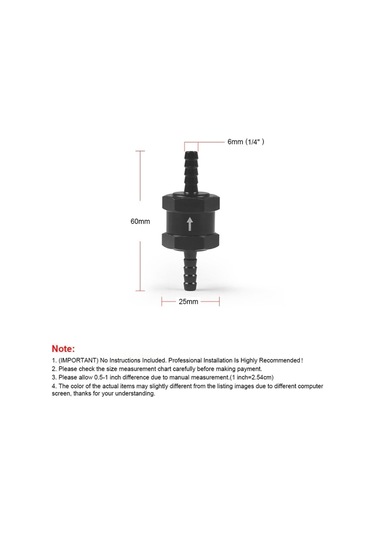 Sones 6mm Araba Alüminyum Alaşımlı Yakıt Benzinli Tek Yönlü Geri Dönüşsüz Çek Valf