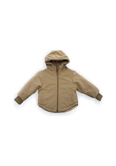 Kız Çocuk İçi Kadife Cepli Mont-15187 Bej