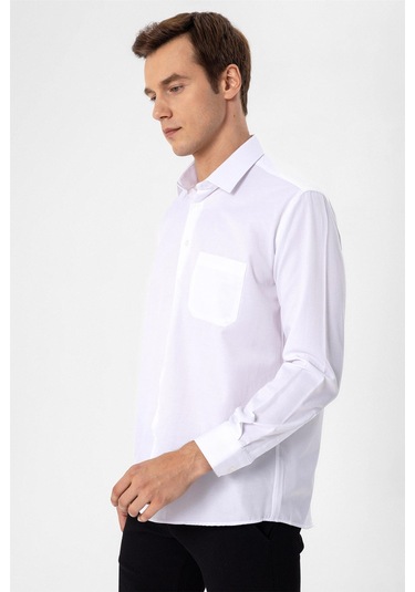 SÜVARİ Beyaz Regular Armürlü Klasik Yaka Gömlek Beyaz