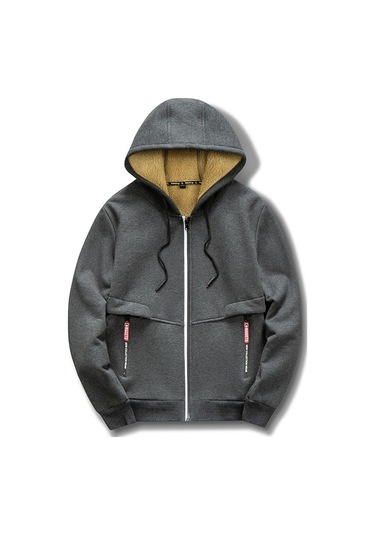 Erkek Sonbahar Ve Kışlık Kapüşonlu Polar Ceket-gri Gri