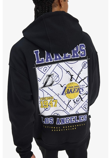 DeFactoFit NBA Los Angeles Lakers Oversize Geniş Kalıp Kapüşonlu Kalın Sweatshirt D8489AX25SPBK81