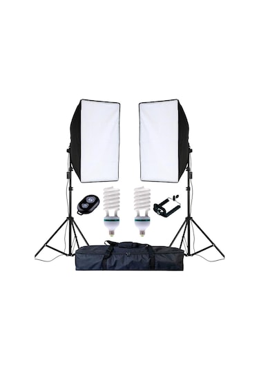 50 x 70 CM 2'li Sürekli Işık Seti Softbox + 2 x 2 M Işık Ayağı + 2 x 85 W Bluetooth Kumandalı