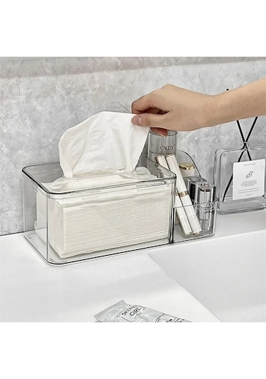 S Gri-ıns Şeffaf Akrilik Doku Kutusu Kalem Makyaj Fırça Saklama Kutusu Yaratıcı 3 Izgaralar Peçete Tutucu Muhtelif Kozmetik Organizatör İle