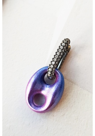 MorMajor Silver Tekli Mor Pembe Mid Bombeli Love Gümüş Küpe-5154