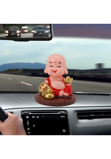 Kosona Güneş Enerjili Sallanan Manastırcı Figürü - Işık Tespitli, Şans Ve Zenginlik Getiren Masaüstü Dekorasyon Kırmızı